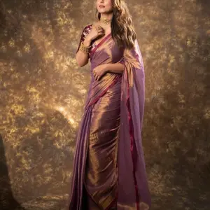 FANCY ZIMMY CHOO SILK LACE WORK SAREE WITH UNSTITCHED BLOUSE ONION