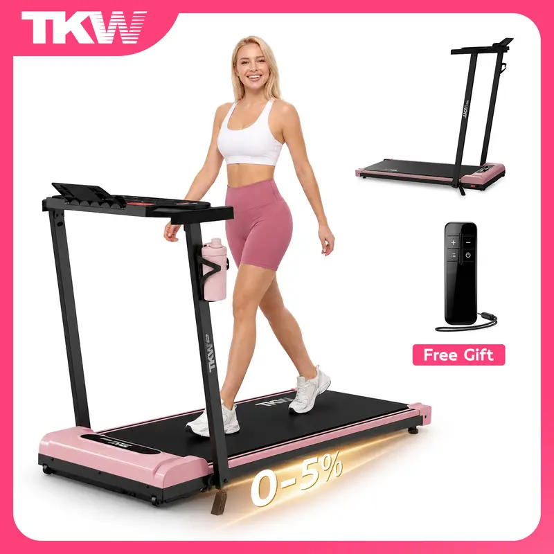 TKW 3-in-1 Walking pad,Pink Walkingpad,Light weight Treadmill,  Capacity,Low-Noise Motor Walking Pad, Remote Control & Wheels for Easy mobility, LED Display，Vibration Walking pad