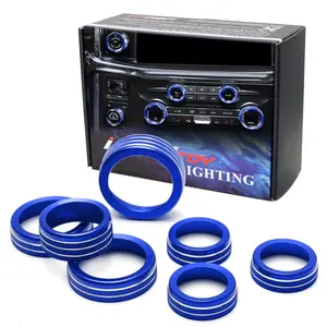 iJDMTOY 7pc Sports Blue Aluminum Air Conditioner Stereo Volume/Tune Trailer/4WD Light On/Off Switch Ring Covers For 2021-up Ford F-150 w/ 12-Inch SYNC4 Touchscreen NAVI