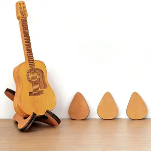 Wooden Guitar Pick Case with Stand - 3 Unique Guitar Picks, Wooden Guitar Pick Clips, Portable Handcrafted Guitar Pick Storage Case for Guitarists for Weddings, Birthdays, Anniversary Gifts
