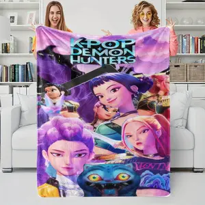 K  -Pop Demon Hunters Theme Flannel Throw Blanket, Hot Anime Print Soft Warm Cozy Blanket for Sofa Bed Home Decor, Fan Gift for Adults and Children, Kid-Friendly Christmas Birthday Holiday Gift