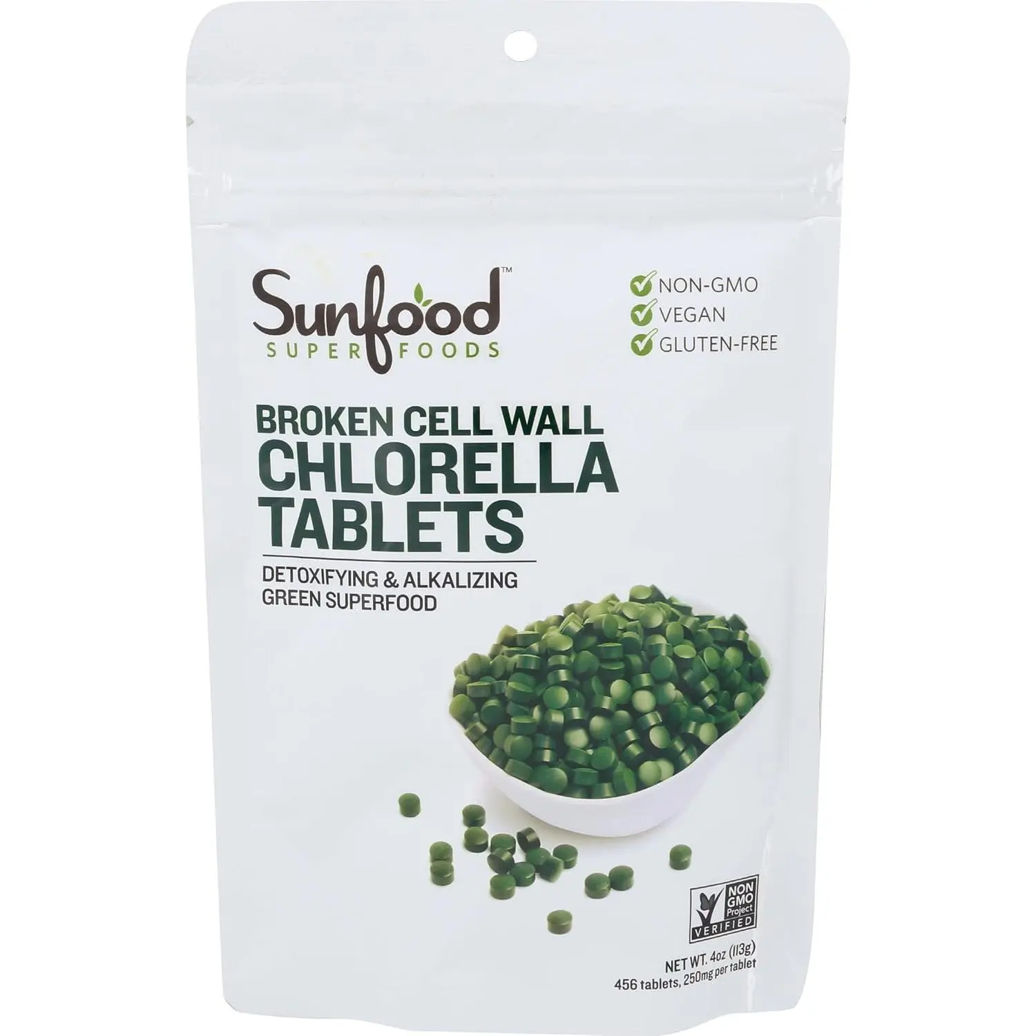Sunfood Superfoods Broken Cell Wall Chlorella Tablets - Chlorophyll, Chlorella Green Algae Tablets for Women & Men, Source of Protein, Iron, Beta Carotene & B Vitamins, Non GMO, Vegan - 4 oz Bag