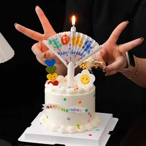 Funny Bounce Candle, Half Circle Surprise Banner, Creative Party Decoration, Birthday Cake Ornament, Kids' Wish Fan Shape, No Music