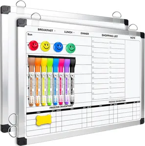 Weekly Meal Planner & Whiteboard for Wall Double-Sided, 16 x 12 IN  Dry Erase Menu Board for Kitchen/ Calendar/Grocery Shopping Lists, with 8 Markers & Eraser & 4