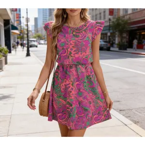 Elegant Ruffle Sleeve Dress for Women – A-Line, Slim Fit, Perfect Vacation & Summer Outfit
