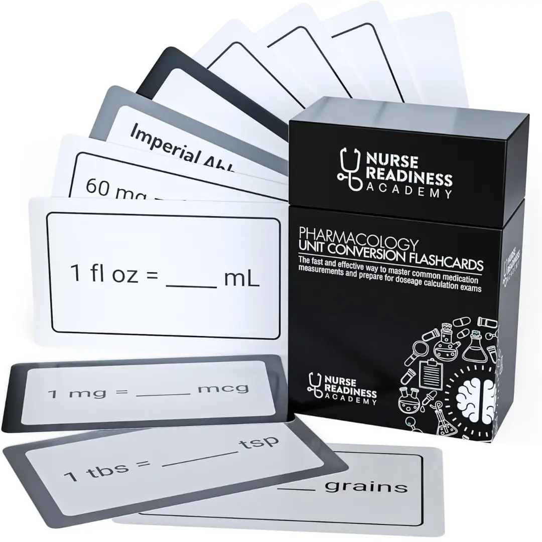 Pharmacology Unit Conversion Cardboard Flash Cards (67 Pcs) - Fast, Effective Tool for Medical Studies, Mastering Medication Measurements, Nurse Readiness & Acing Dosage Calculation Exams