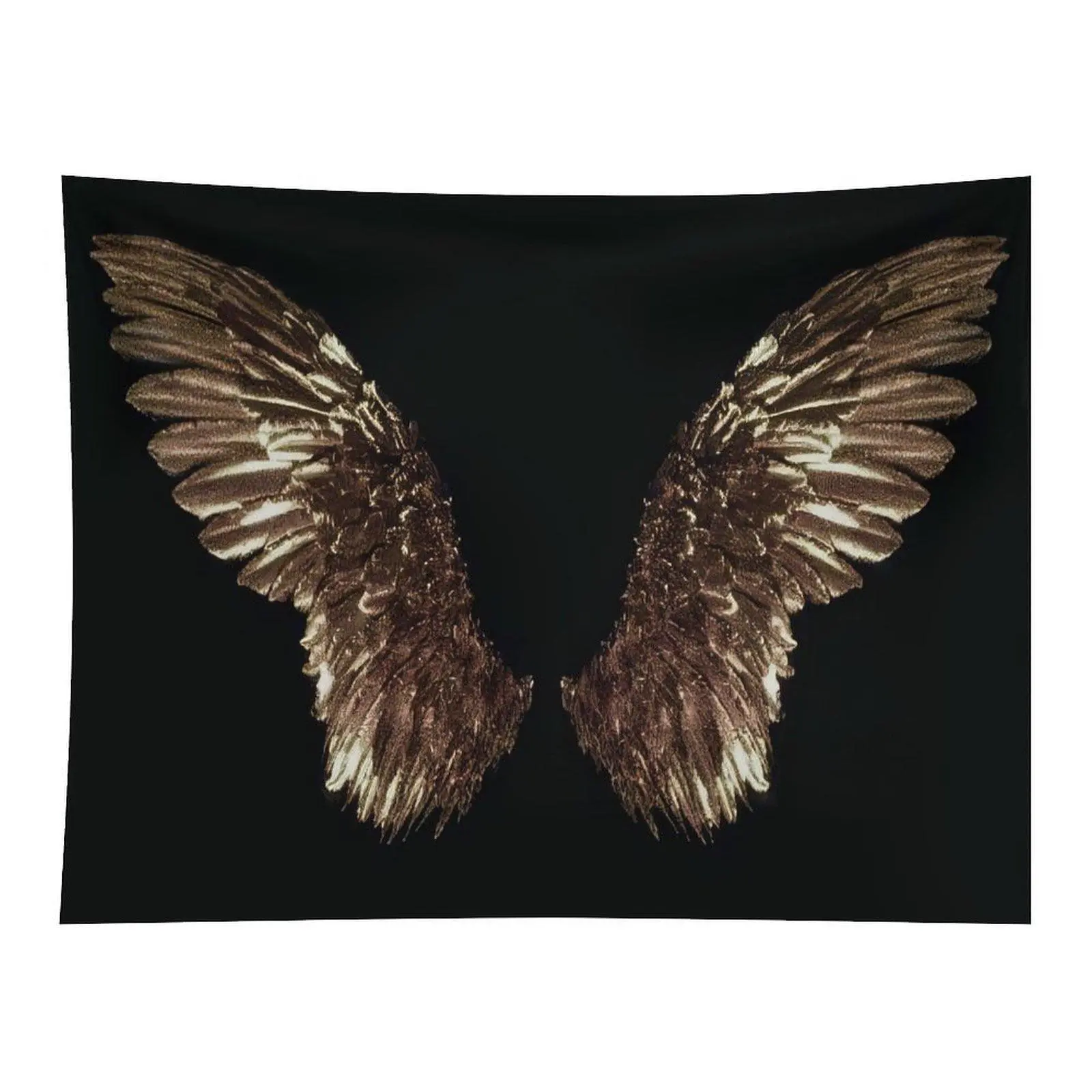 Dark Black Background Bronze Metallic Angel Wings Symmetrical Minimalist Wall Tapestry Wall Hanging, Sacred Gothic Wing Photo Booth Party Bedroom Decor Backdrop