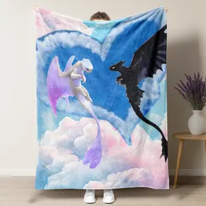How to Train Your Dragon Print Blanket,Toothless Dragon & The Light Fury Cute Blanket, Soft Fleece Throw for Couples, Perfect Gift for Home Decor, Cozy Throw Blanket for Valentine's Day gift