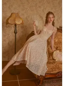 The Glass Candy Corset Dress - Unique 100% Nylon & Gold-Threaded Lace Fabric with Fishbone Support & Exquisite Lace Strap Design Summer Strappy