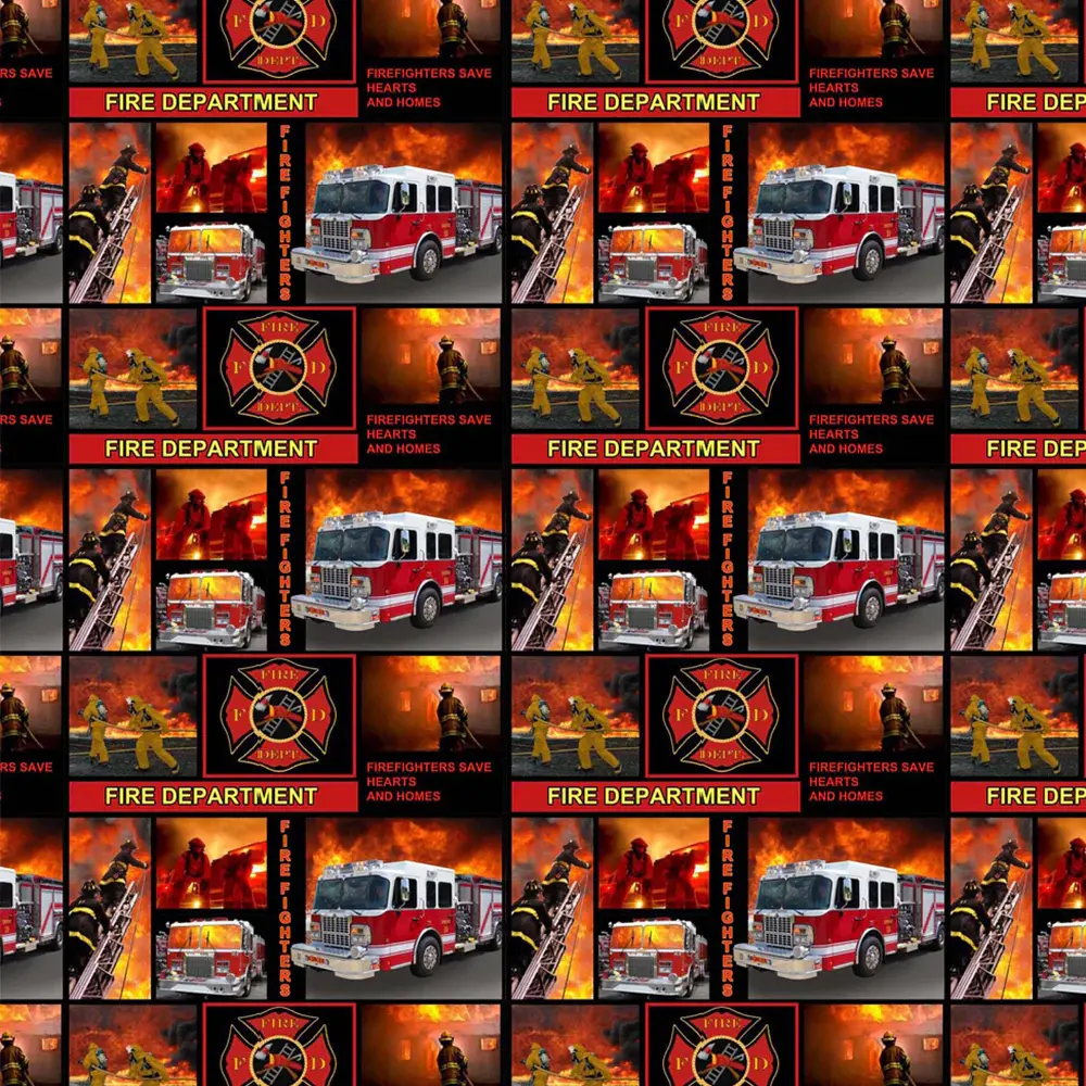Fabric Sykel Enterprises Firefighter Block Print Allover by the Quarter Yard 9945