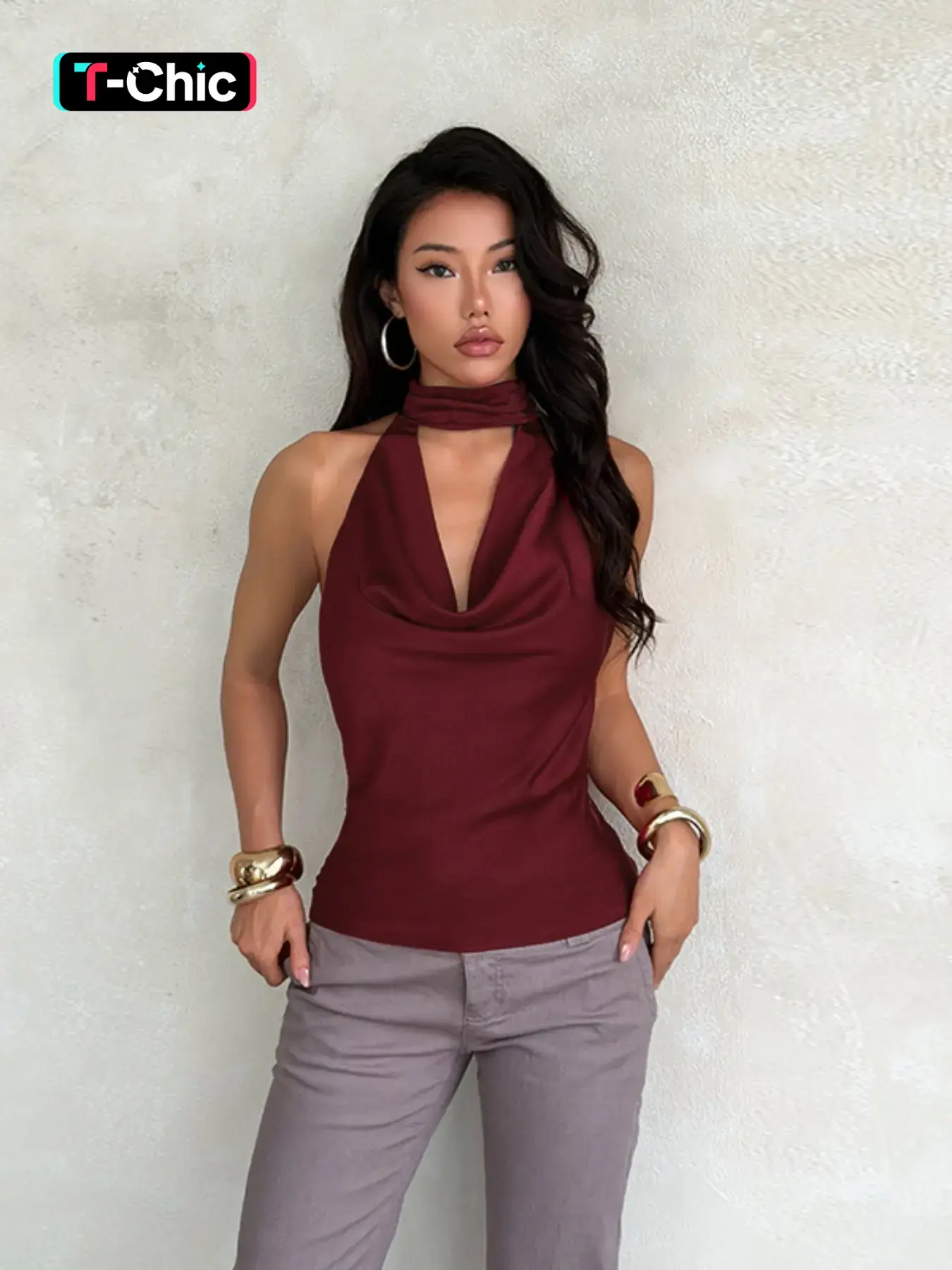 Women's Satin Halter Top, Elegant Sleeveless Blouse, Fit, Slim Print, Perfect for Casual & Formal Wear, Comfortable Summer Clothing