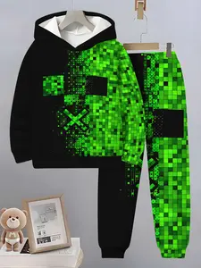 Boys Fashion Cartoon Pattern 3D Printed Casual Hoodie Sweatshirts Set, Long Sleeve Sports Wear, Spring Fall Winter Outdoor Hoodies