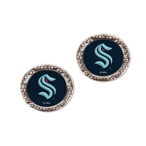 NHL Seattle Kraken Round Post Earrings Officially Licensed Team Pride Spirit Graphics Wire Dangle or Post Clasp Decorated in USA