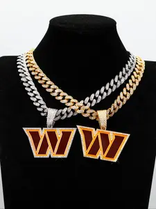 Hip Hop Punk Chain Letter W Cuban Necklace, Rhinestone Decor Pendant Necklace for Men & Women, Fashion Jewelry for Party, Daily Decor, Trendy All-match & Exquisite Jewelry for Birthday Gift