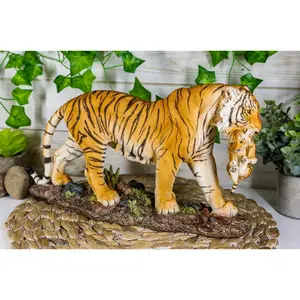Ebros 14.25"L Large Wildlife Bengal Orange Tiger Mother Carrying Cub Figurine