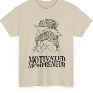 "Motivated Mompreneur" Graphic T-Shirt with Woman Design - 100% Cotton Womenswear Top Summer Lady Tshirt Casual Comfort Round Neck Shortsleeve