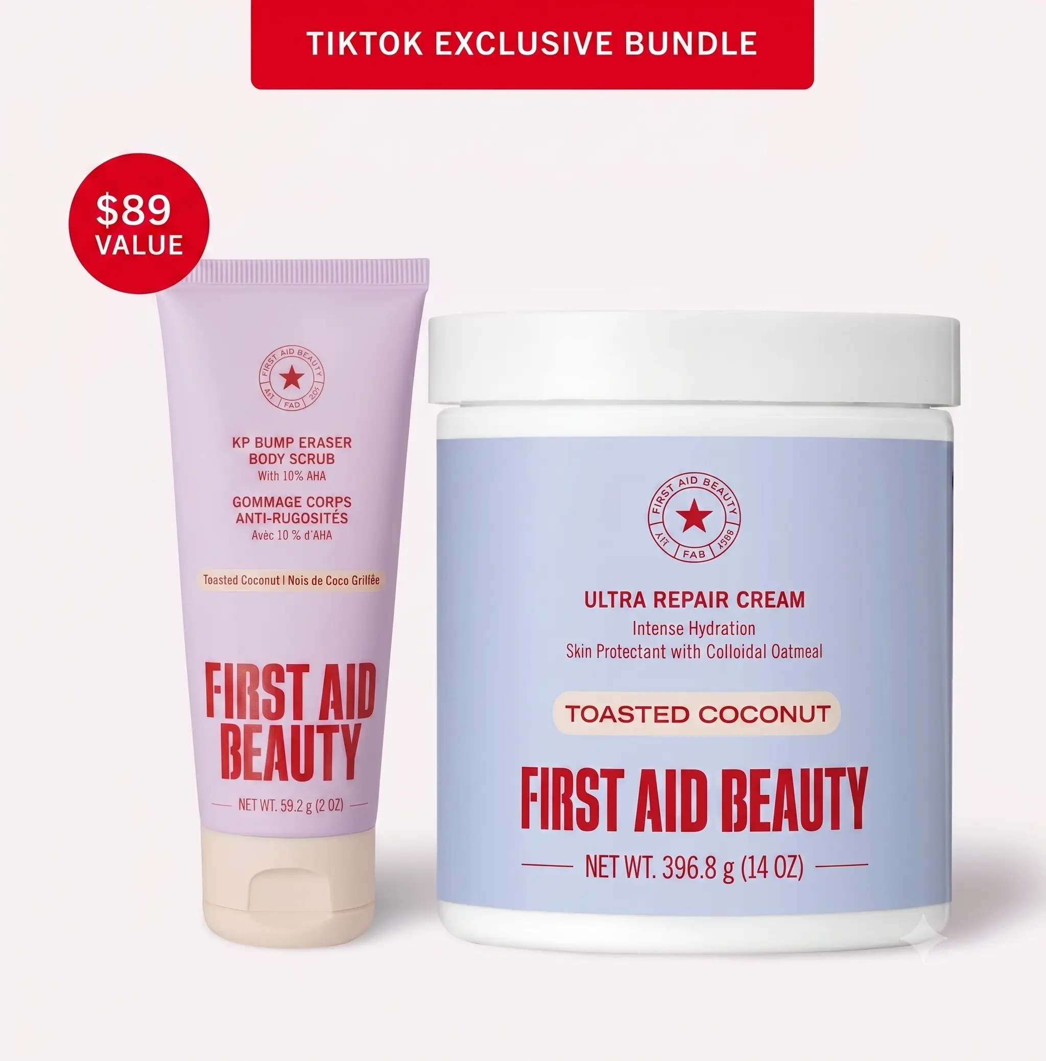 First Aid Beauty TTS Exclusive: Ultra Repair Cream Toasted Coconut 14oz Jumbo Moisturizer with Free 2oz KP Scrub