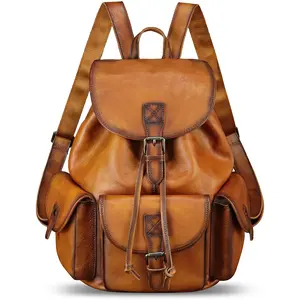 Genuine Leather Backpack for Men and Women Vintage Real Leather Knapsack Purse Rucksack Fashion Daypack High Capacity