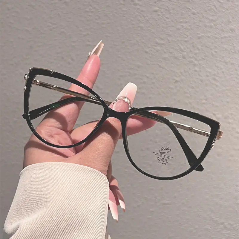 1 Pc New Women Cat Eye Anti-Blue Light Plain Glasses Trendy Minimalist High-End Versatile Fashion Accessories