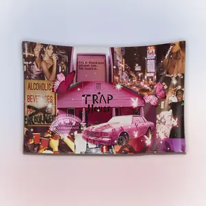 Trap House Tapestry, Hip-Hop Street Art Wall Hanging Decor, Urban Retro Aesthetic Banner, Bedroom Living Room Wall Art, Gift for Fans