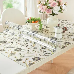 Floral Table Protector 30 x 60 Inch, 1.5mm Thick Plastic Table Cover, Waterproof Vinyl Tablecloth Rectangular Desk Protector Mat for Kitchen Dining Room & Coffee Tabletop