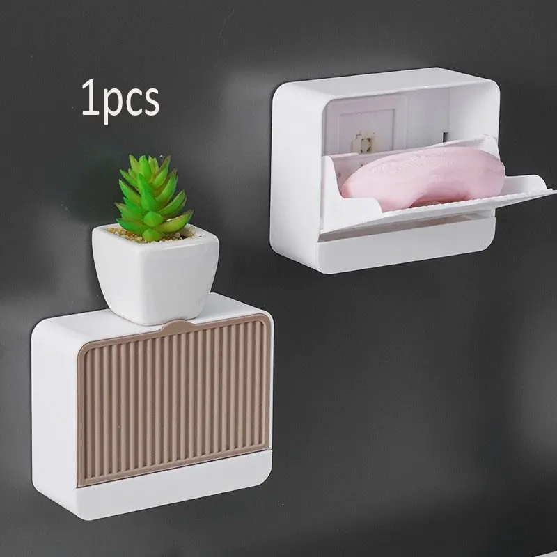 Soap Holder with Flip Cover No Drilling Required, Multifunctional Practical Design, Easy Storage, Convenient Soap Box Organizer