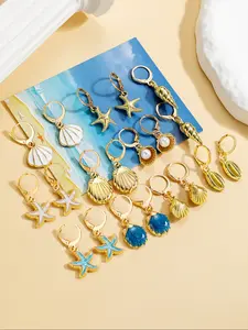 20-Piece Cute Colorful Enamel Shell Starfish Earrings Set, Unisex Fashion Jewelry for Daily Wear, Perfect Gift for Birthdays & Holidays