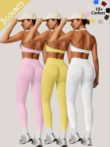 Women's Seamless Fitness Set, Backless Crop Top & High Waisted Pants, Comfortable Sports Wear, Casual Home Clothes, Fall&winter, Yoga Gym Outfits, Seamless Yoga Set