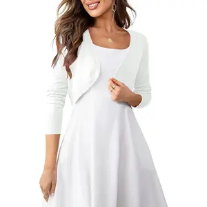 Women's Cropped Cardigan Bolero Shrug Open Front Sweater Long Sleeve S-XLGift