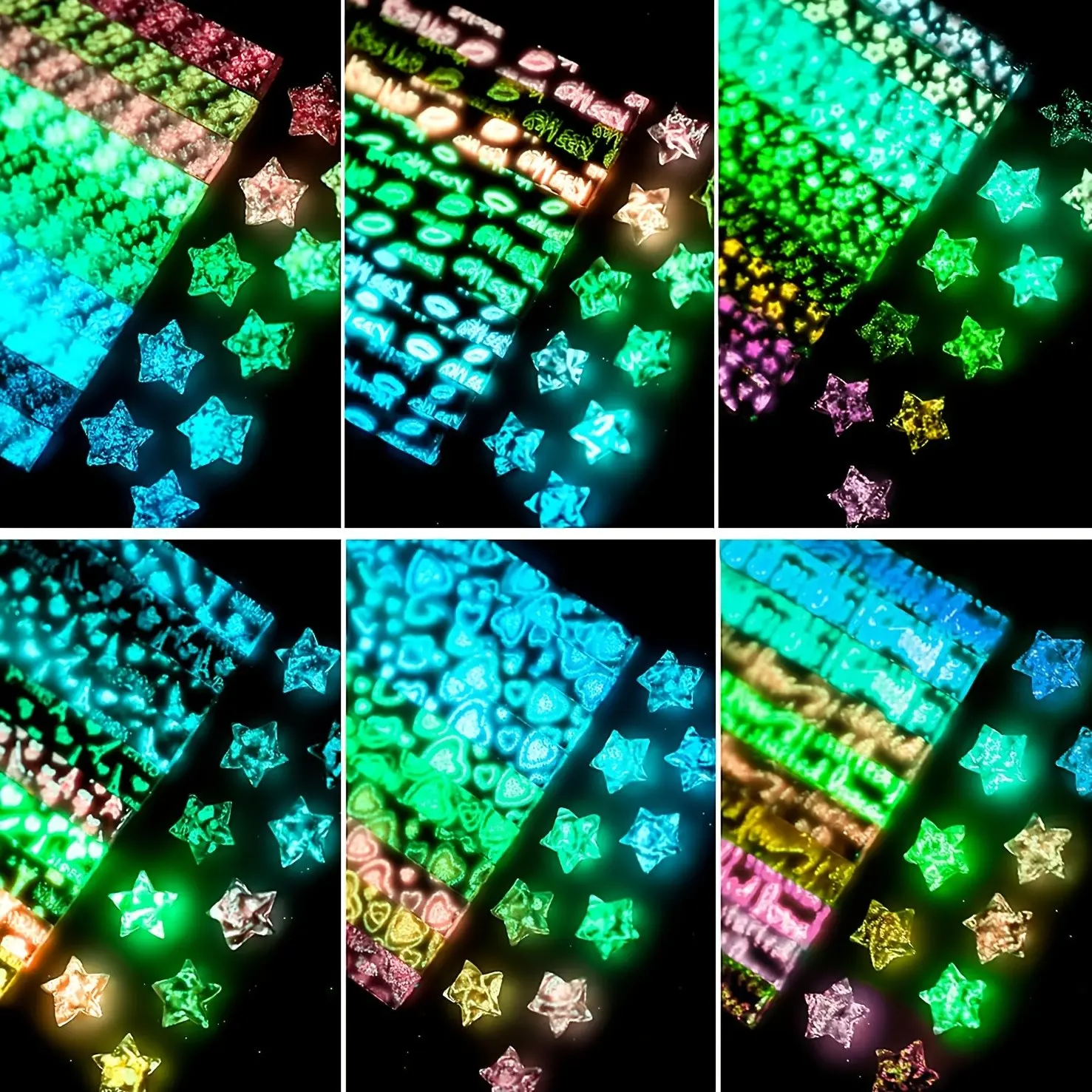 1260 Sheets Luminous Glow in Dark Origami Lucky Star Paper Strips, 6 Unique Designs, Perfect for DIY Handmade Craft, Diy Material, Crafting & Creative Projects
