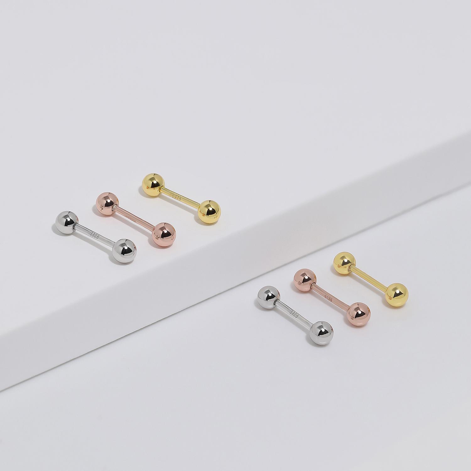 Meissa Simple Ball Screw Back Earrings S925 Silver Studs Dainty Minimalist Unisex Safety Cartilage Ball Earrings for Multi Piercings Tongue Lip Eyebrow Staple Stackable Hypoallergenic Comfort Sleep-On Jewelry Gift for Her Him Adults Christmas