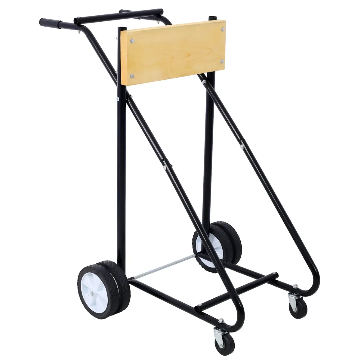 Black Steel & Solid Wood Outboard Boat Motor Stand, 28.90×42.50×42.00 in, 315lbs Capacity Rolling Engine Cart Dolly, Boating Accessories for Garage Storage & Transport
