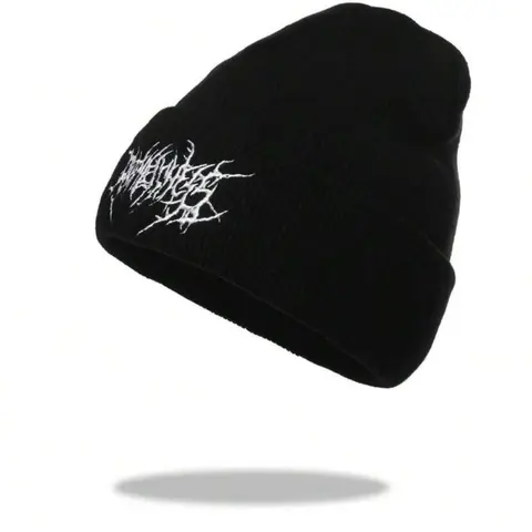Special Offer! Street Hip-Hop Style Beanie Hats, Embroidered Letter Knit Hat, Fitted Fall & Winter Cold Weather Cap, Trendy Streetwear Accessory, Streetwear Headwear