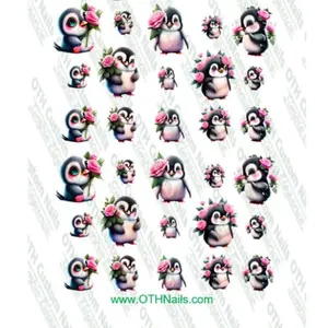 Penguin Rose Valentine Water Slide Nail Decals