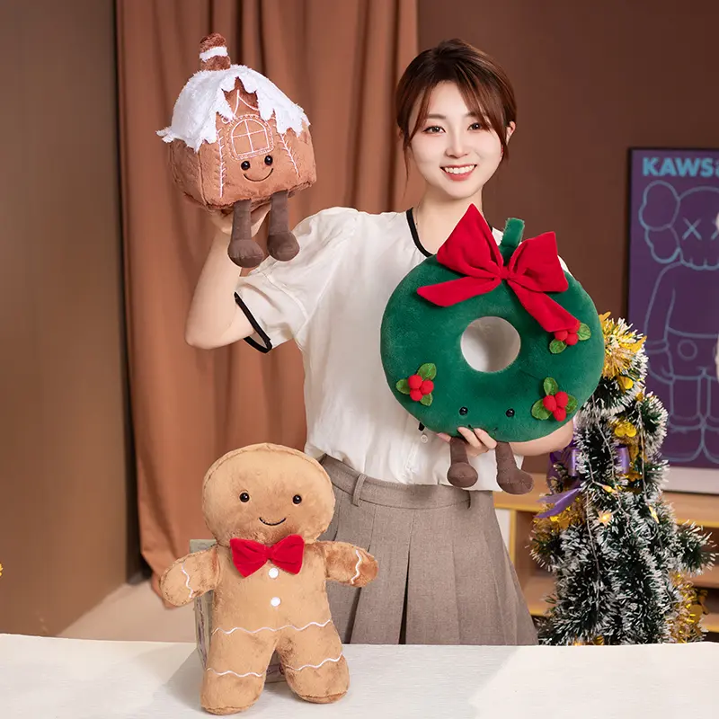 1-Pack Small Brown Gingerbread Man Fabric Figurine Ornament - Polyester Doll-Shaped Mini Pillow, Soft-Touch Skin-Friendly, Festive House Decoration, Ideal Christmas Holiday Gift for Family