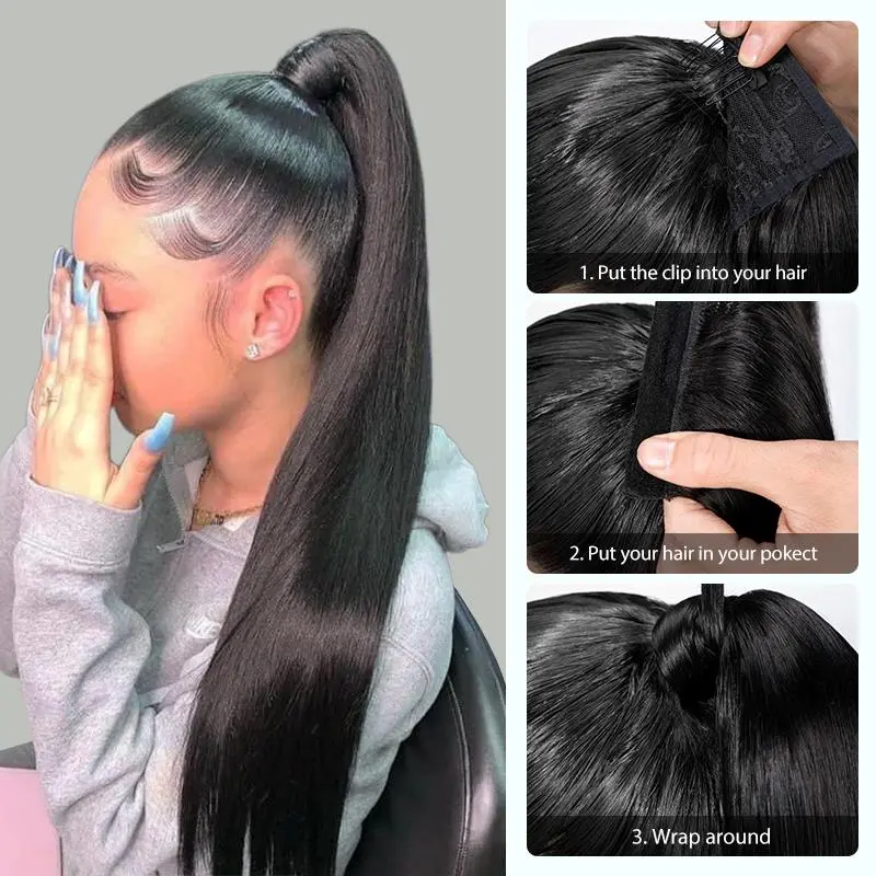 Asteria Hair Ponytail Style Human Hair Ponytail Extension Easy Clip-in Velcro Ponytail 250% Density