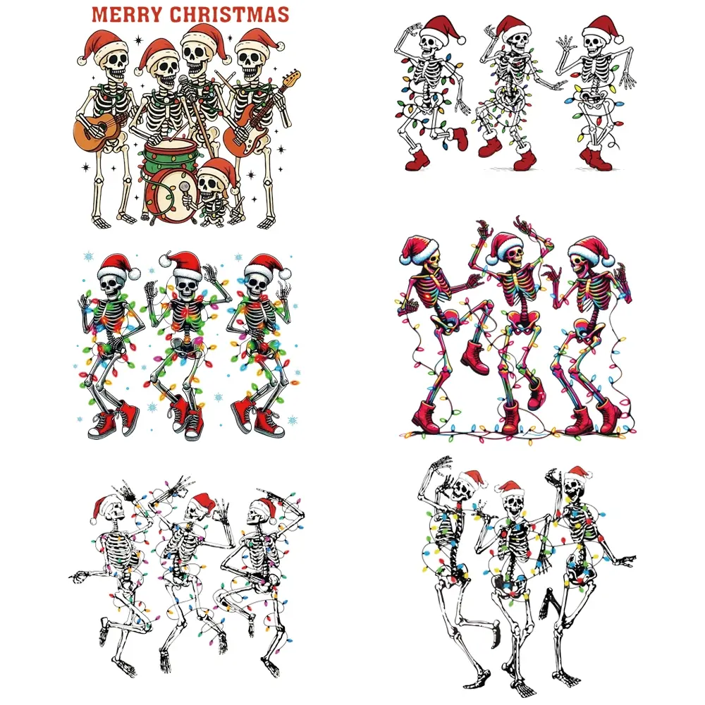 Skull Heat Transfer Vinyl Stickers Set, High-Quality DIY Clothing Decoration, Durable Iron-On Decals for Halloween & Christmas Parties