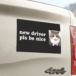 New Driver Please Be Patient , Cat Meme Car Bumper MAGNET, Funny Meme, Nervous, Student Driver, Cute Car Decal Accessory, Magnetic Vinyl