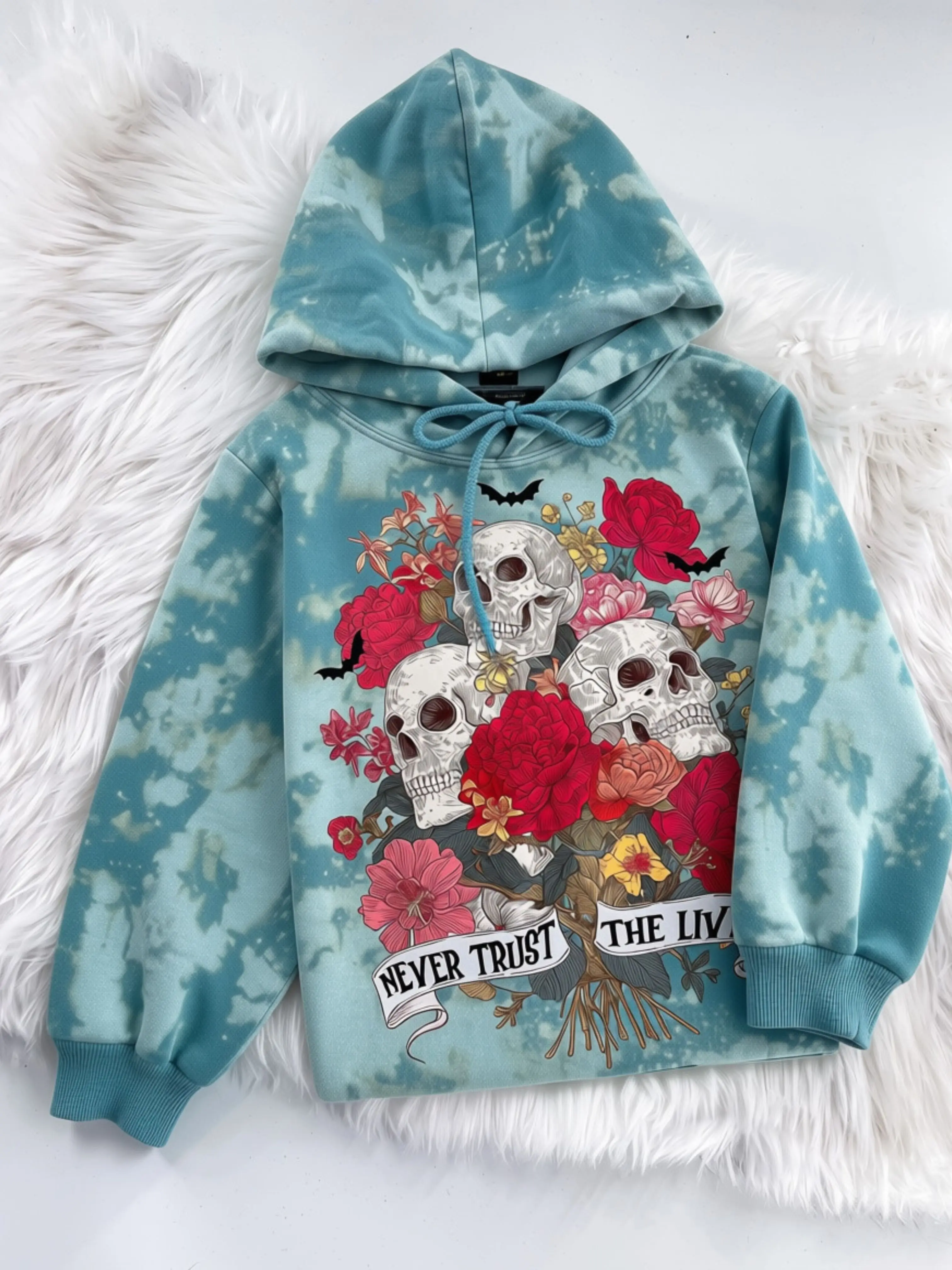 Never Trust the Living Halloween Bleached Graphic Sweatshirt or Hoodie Unisex  Womenswear Crewneck Casual Tshirt Top