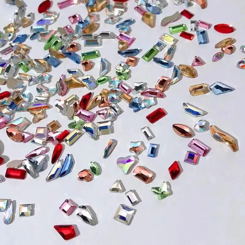 300/100pcs Mini Crystal Nail Art Rhinestones Acrylic Flatback Diamonds Mixed Shapes Sparkle DIY Luxury Manicure Accessories