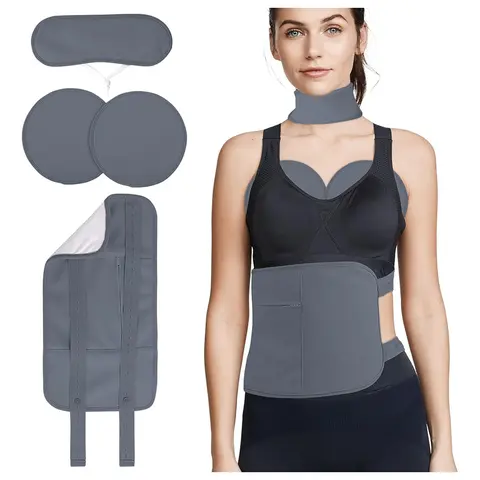 Women's 4-Piece Reusable Castor Oil Bag Set with Flannel Fabric Abdominal Binder, Non-Toxic Alcohol-Free Fragrance-Free Leakproof Compression Binder, Adjustable Strap, Machine-Washable for Adults' Neck-Chest-Waist Use, Basic Grey