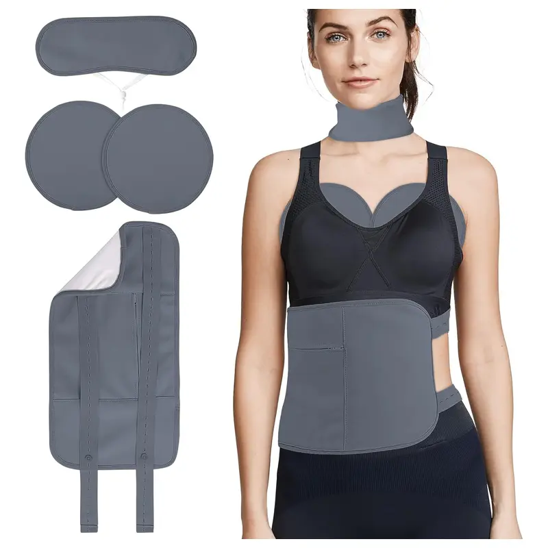 4-piece castor oil bag is suitable for chest, neck and abdomen, reusable compressed castor oil bag abdomen, adjustable elastic band flannel cotton machine washable oil leak proof grey Shapewear Womenswear Compression Abdominal Binder Compression