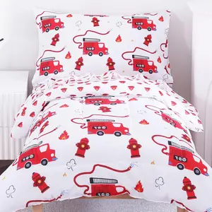 Fire Truck Toddler Comforter Sets, Cute Boys Girls Toddler Bedding Set, Soft Microfiber Fire Engine Toddler Bed Set