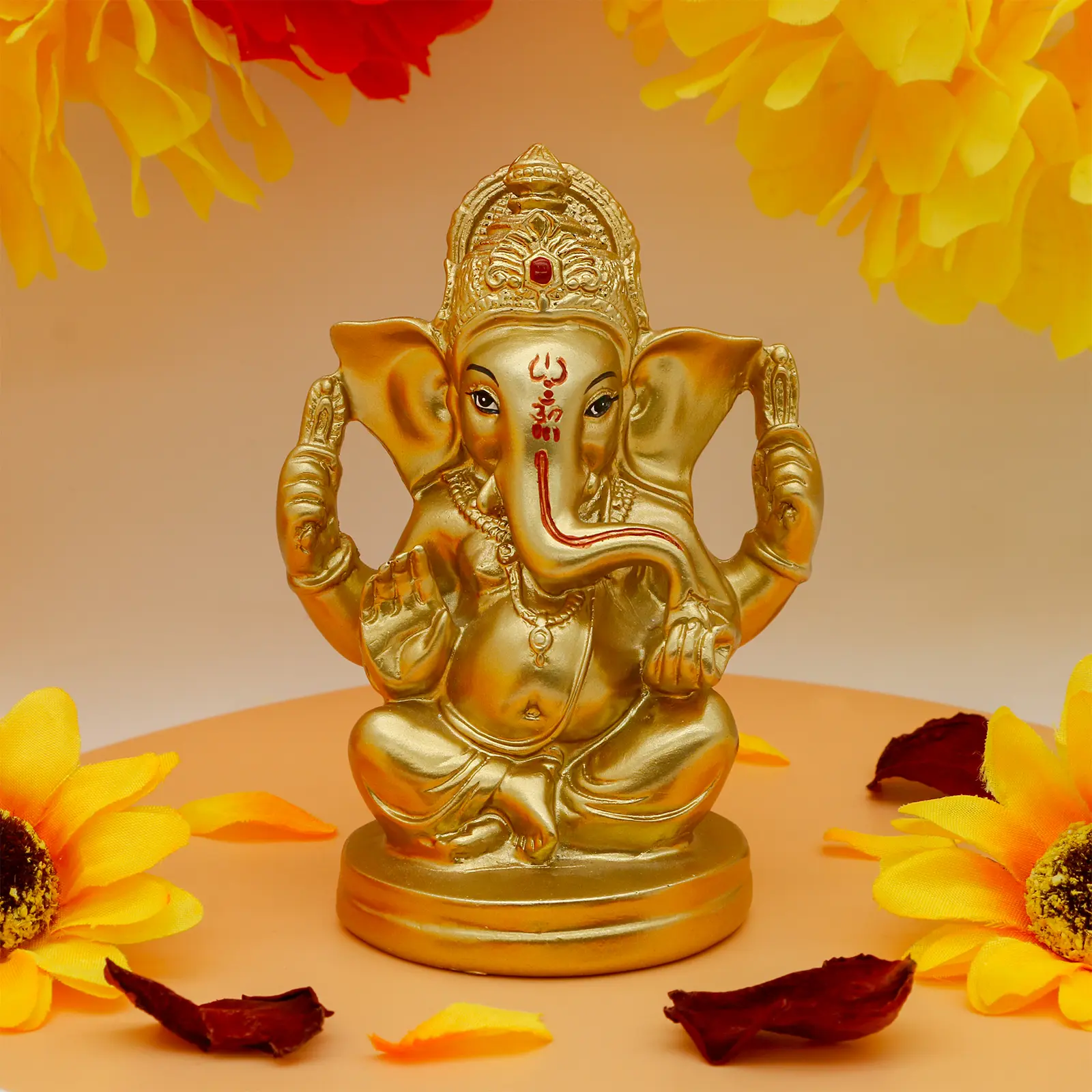 alikiki Hindu God Lord Ganesha Statues - 5" H India God Ganesha Idol Home Mandir Pooja Decor Indian Ganesha Figurine Temple Puja Items Diwali Gift for Friends Relatives