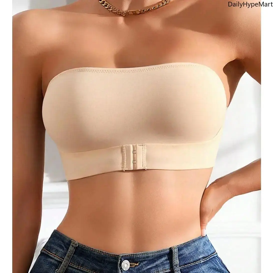 Women's Chic Minimalist Non-Slip Bandeau Bra - Front-Closure, Backless, Soft Fabric Tube Top for Romantic, Glamorous Daily Wear Fashion Accessory, Non Slip Bras