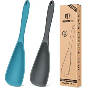 Pack of 2 Cooking Spoons for Non Stick Cookware, Multifunction Spatula Spoon BPA-Free, One-Piece Design, Suitable for Scooping, Scraping, Serving and Mixing(GRAY-BLUE)