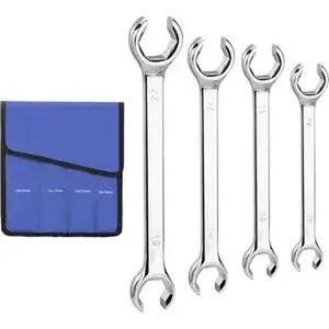4- Flare Nut Wrench Set, Metric Line Wrenches 10, 12, 13, 14, 15, 17, 19, 22mm, Cr-V Steel, 15 Offset Tubing Wrench, Organizer Pouch Included