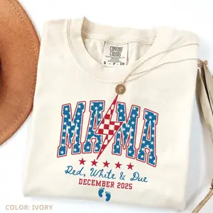 Comfort Colors 4th of July Pregnancy Announcement T Shirt, American Mama Shirt, Red White and Due Tee, Patriotic Maternity Shirt, July Fourth Mom to Be Tee, USA Independence Outfit