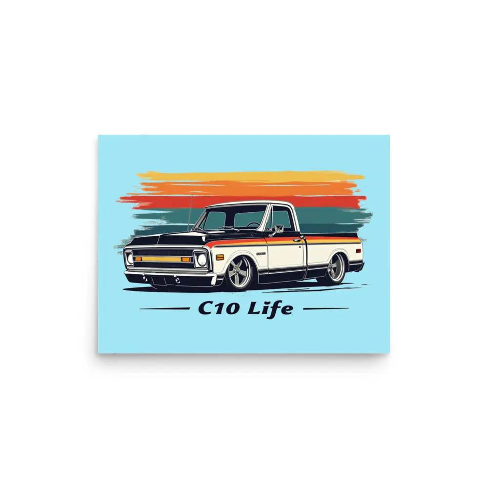 Chevy C10 Life Pickup Truck Classic Car Wall Art Poster for Man Cave Office Garage