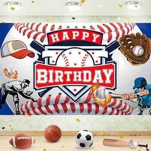Baseball Themed Red & White Happy Birthday Vinyl Backdrop Banner Ornaments for Birthday Parties Wall Signs Photos Holiday Party Supplies Decorations
